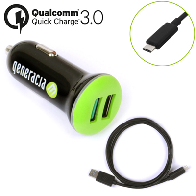 Ładowarka samochodowa z dwoma portami USB 5400 mA i przewodem przewód USB 3.1 typ C - typ A
